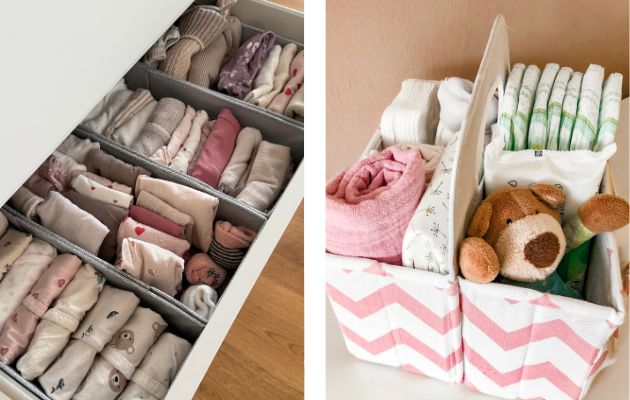 Gastartikel Ordnung mit Baby Wickelntray Kleidung